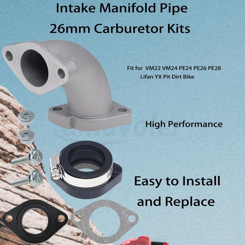 amavoler Intake Manifold Pipe 26mm Carburetor Rubber Mainfold Adapter Kits Fit for VM22 VM24 PE24 PE26 PE28 125cc 140cc 150cc 155cc 160cc Lifan YX Pit Dirt Bike - Image 2